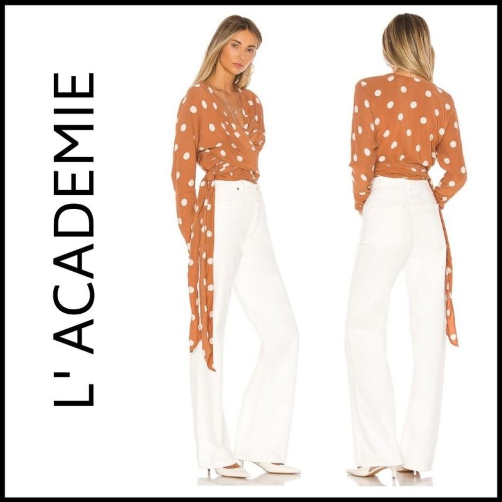 NWT L’ACADEMIE The Lydie Top in Rust & Ivory Dot